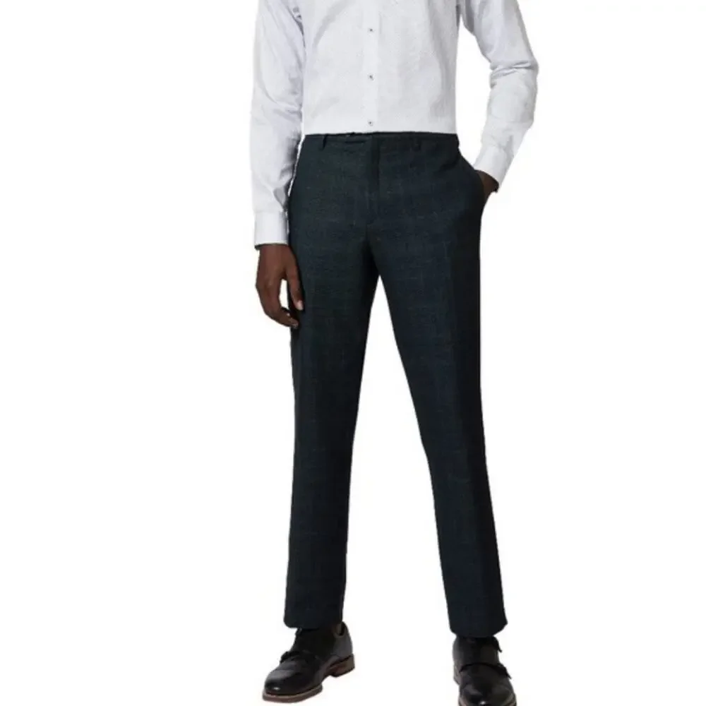 NWT Ted Baker Armtro Tonal Check Dress Pants Italian Wool Blend Blue Grey 38R